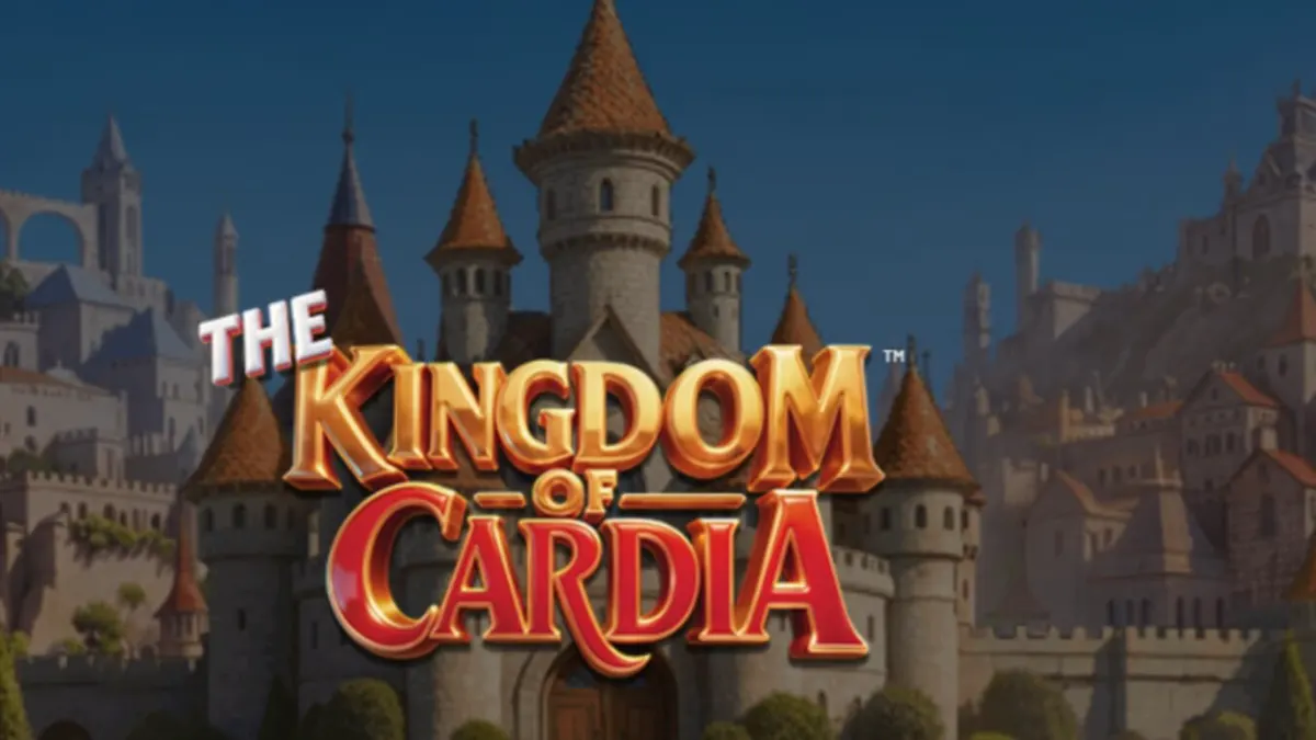 The Kingdom of Cardia slot machine interface featuring whimsical garden and card themes.