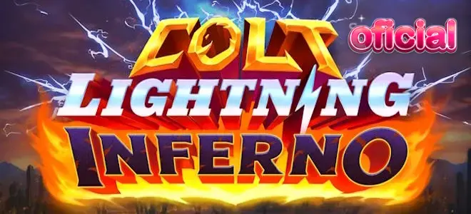Visual vibrante e elétrico do jogo Colt Lightning Inferno com o Super Colt em destaque.